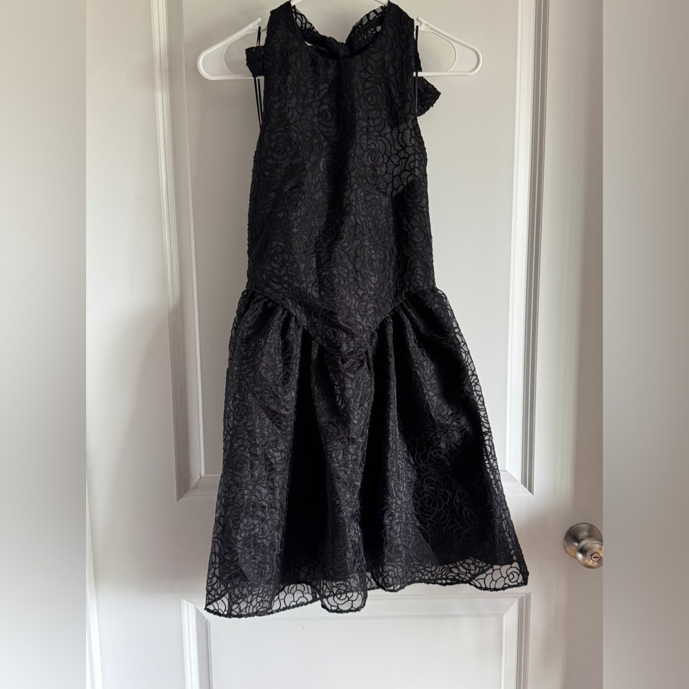 H&M EMBROIDERED HALTERNECK BLACK TEXTURED MINI DRESS - Picture 6 of 10